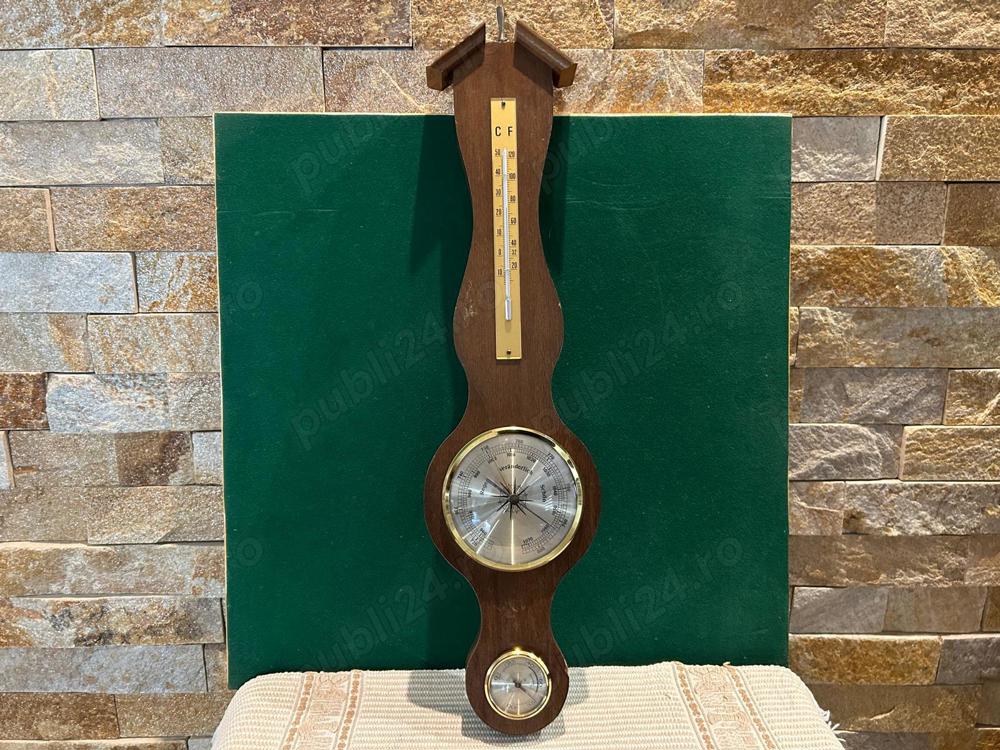 Statie meteo analogica, de colectie, din lemn masiv