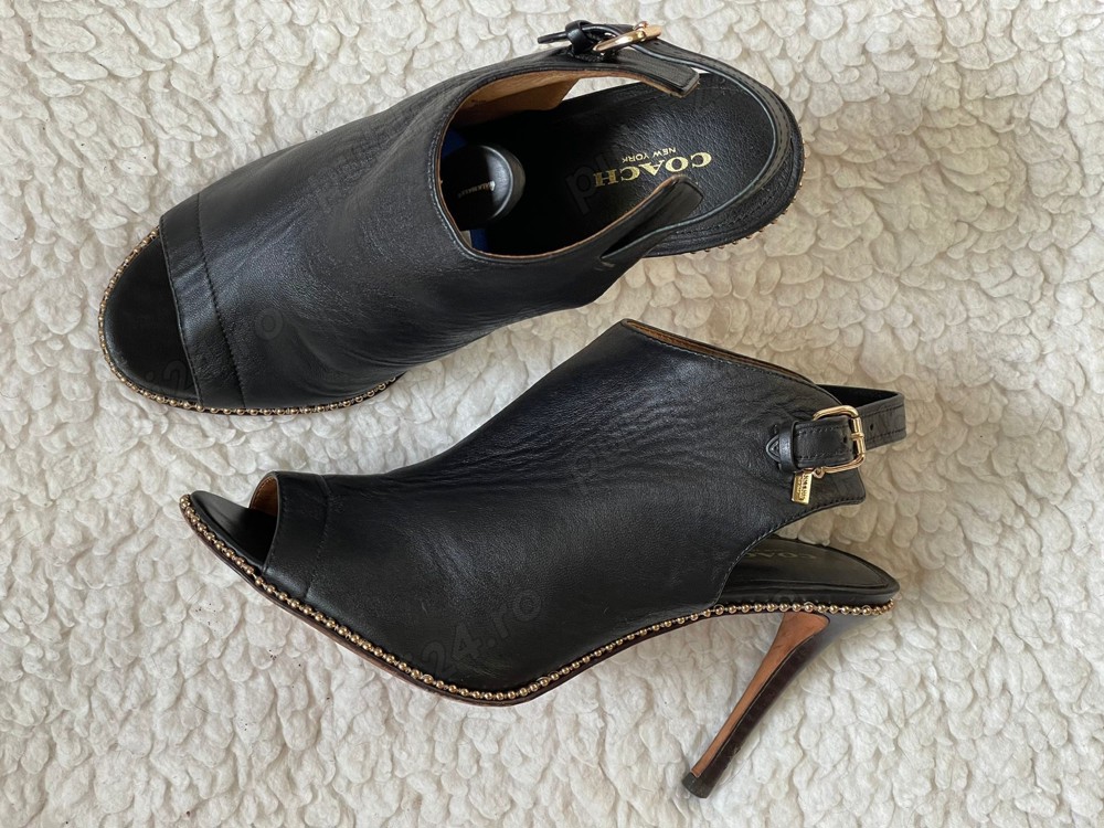 Botine negre dama Coach vara piele naturala sandale ghetute 