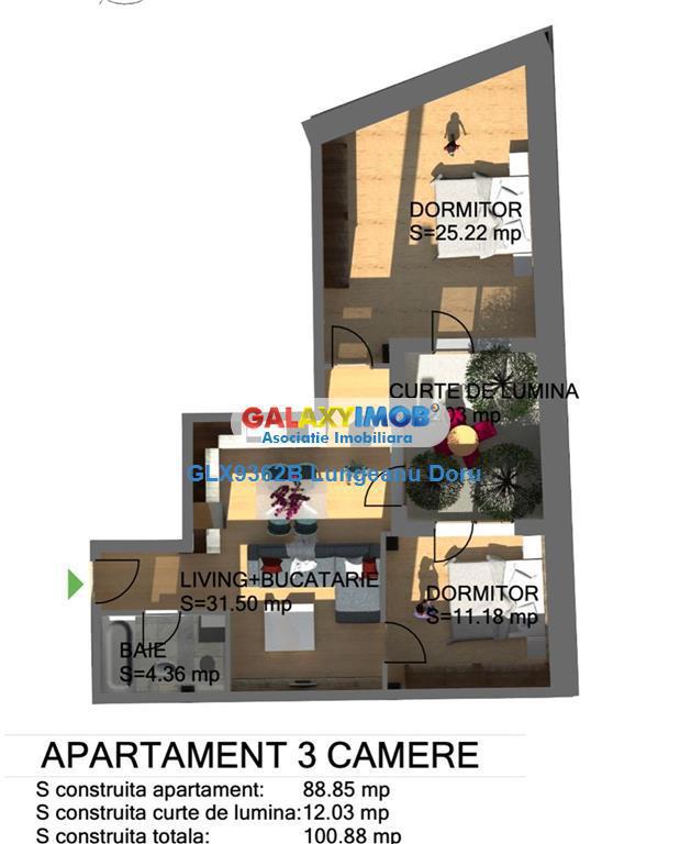 Apartament 3 camere, 100 mp, Centrala, Boxa, Nou 2023, 0%