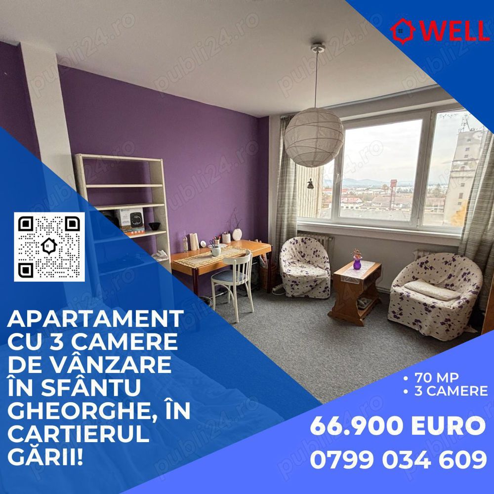 Apartament cu 3 camere de vânzare în Sfântu Gheorghe, în cartierul Gării!