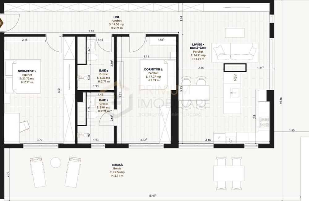 TORONTAL - PENTHOUSE - 3 Camere - LIFT - Terasa de 53 mp