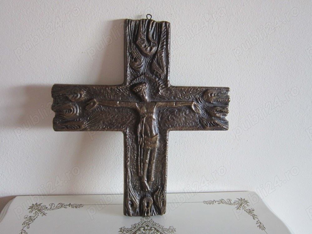cadou rar Cruce Crucifix bronz Joseph Krautwald 1950 Germania