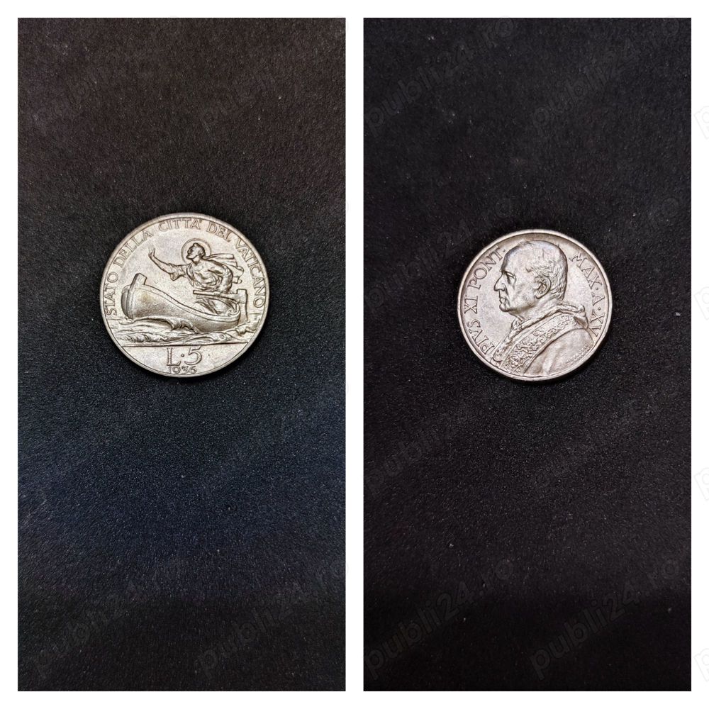 Moneda argint 5 Lire, VATICAN, 1936