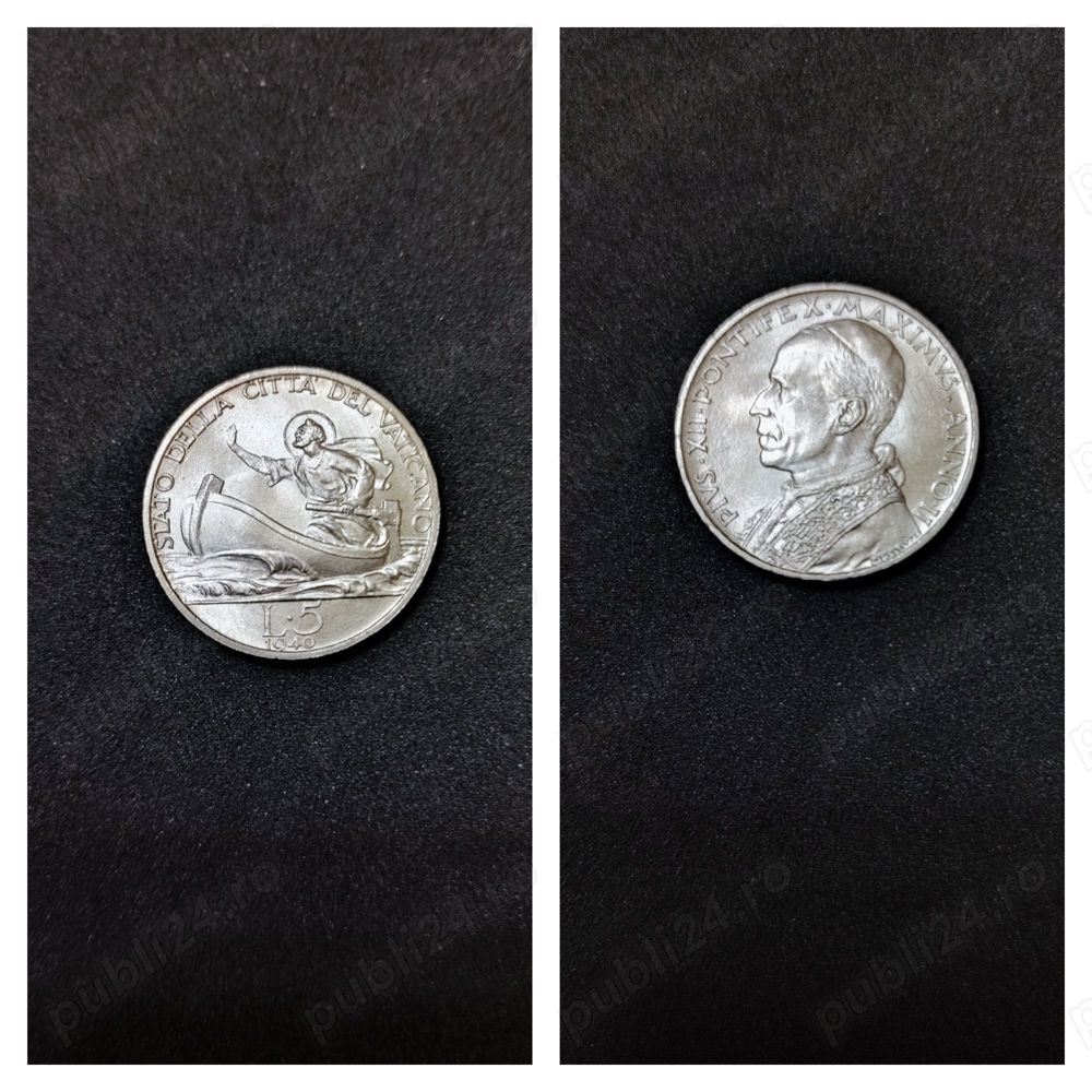 Moneda argint 5 Lire, VATICAN, 1940