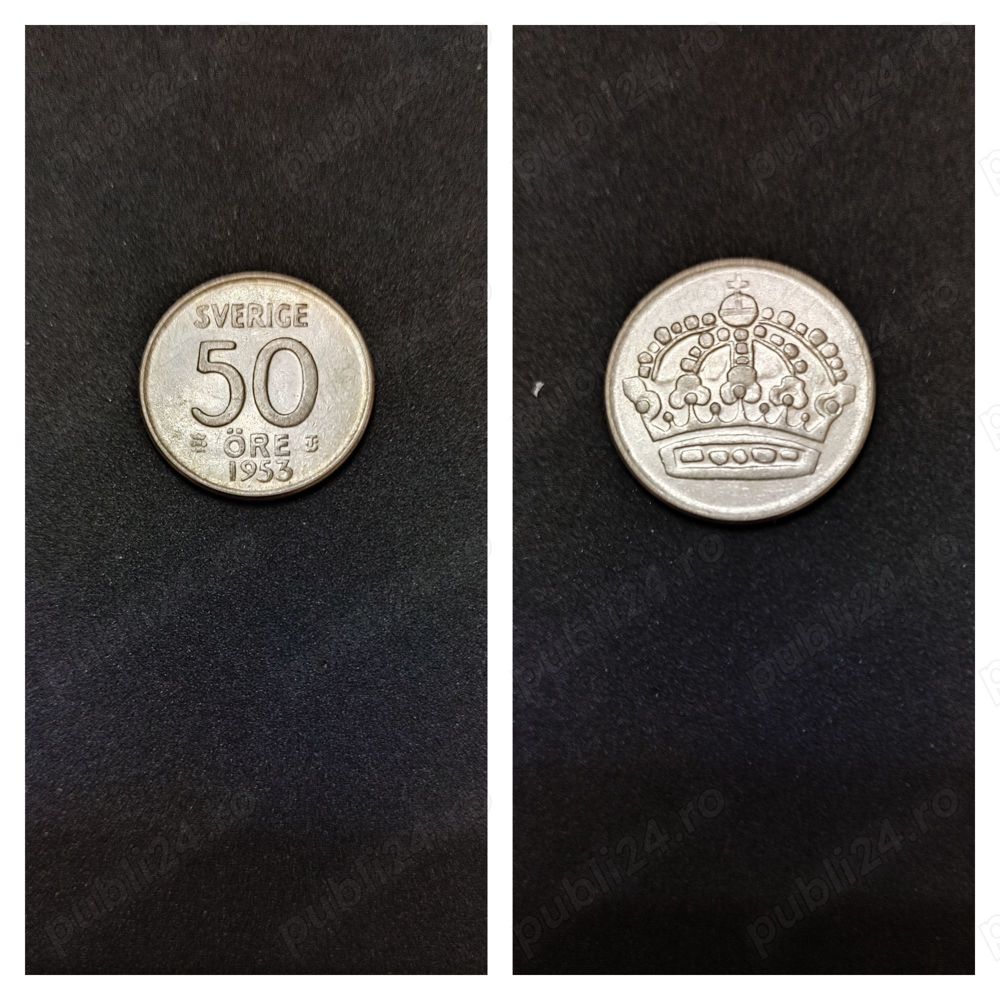 Moneda argint 50 Ore, SUEDIA, 1953