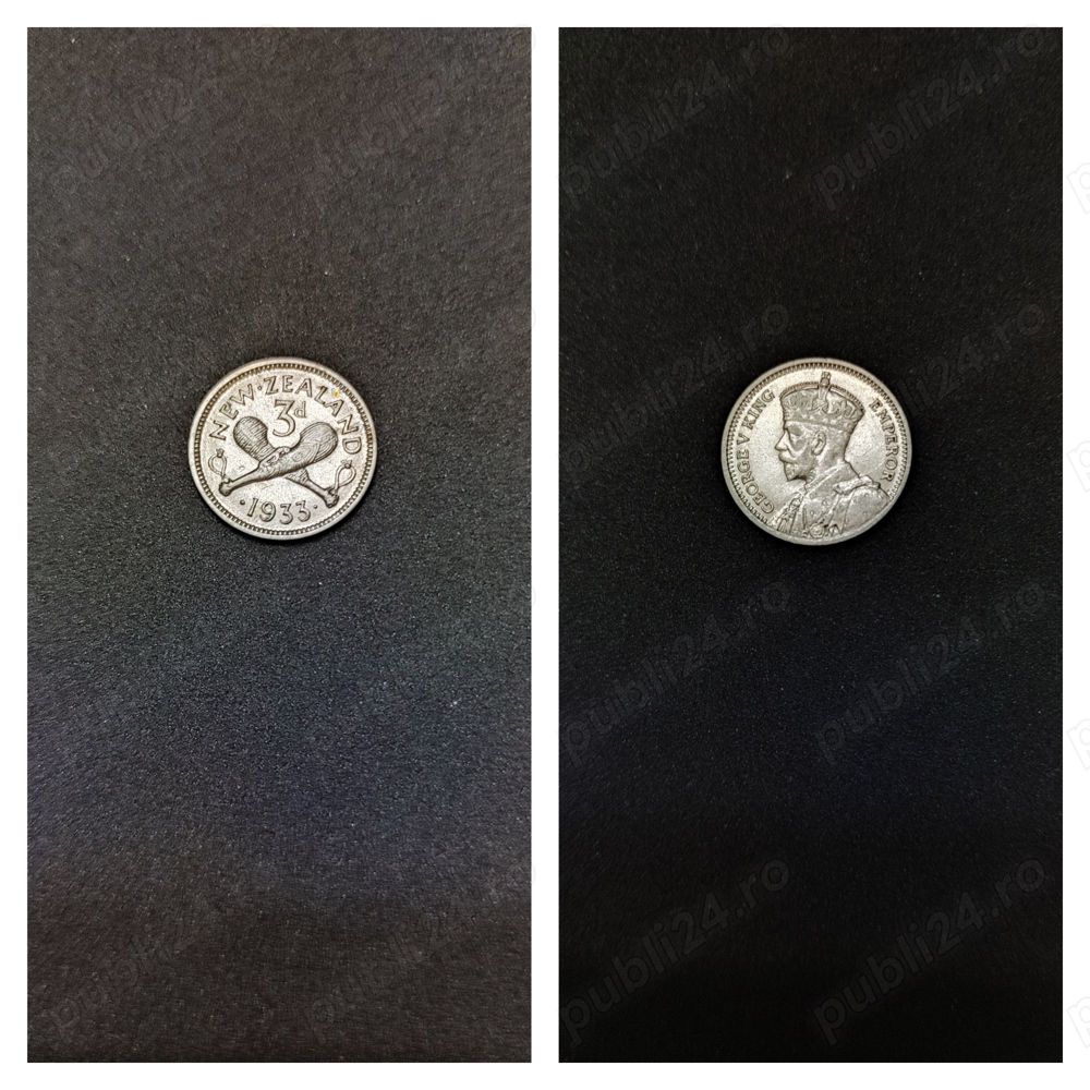Moneda argint 3 Pence, NOUA ZEELANDA, 1933