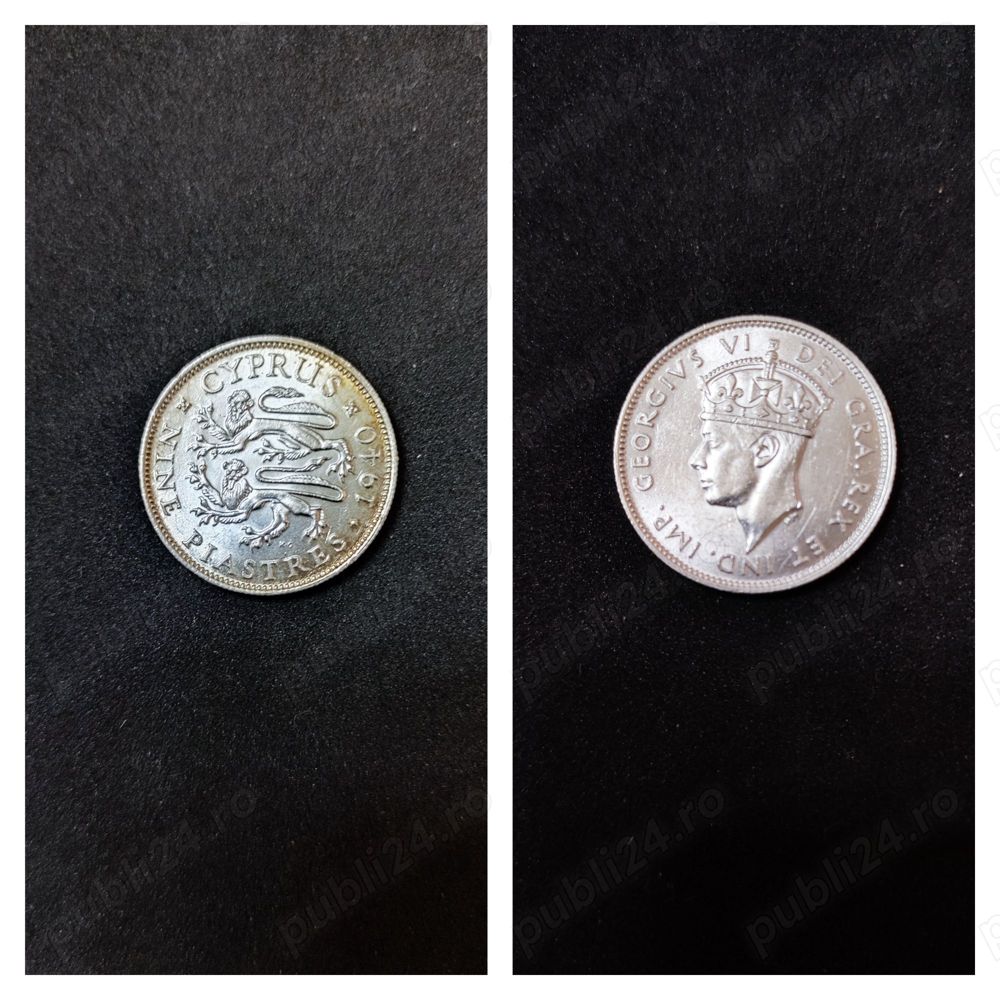 Moneda argint 9 Piastres, CIPRU, 1940