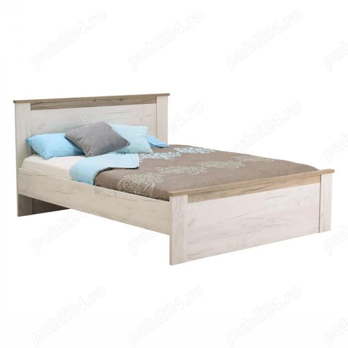 Pat dormitor matrimonial, stejar alb + stejar gri, 160 x 200 cm