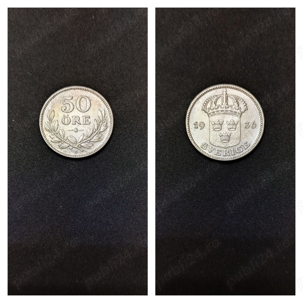 Moneda argint 50 Ore, SUEDIA, 1936