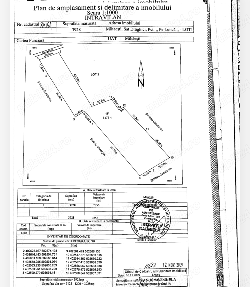 Teren de vânzare Intravilan cu suprafața de 3928mp în satul Drăghici