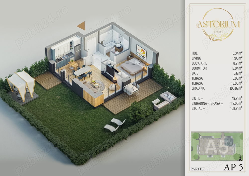 Sector 3, Astorium Garden, 2 camere, terasa si gradina, finisaje premium