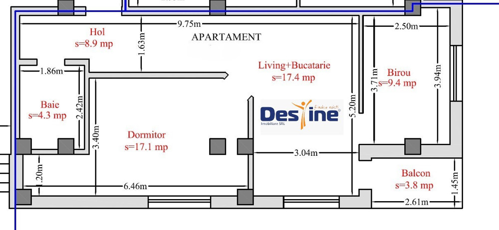 Apartament 3 camere OPEN SPACE 61 mp cartier HLINCEA - CETĂȚUIA