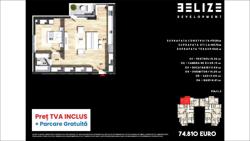 APARTAMENT 2 CAMERE BLOC NOU CERNICA PARCARE GRATIS