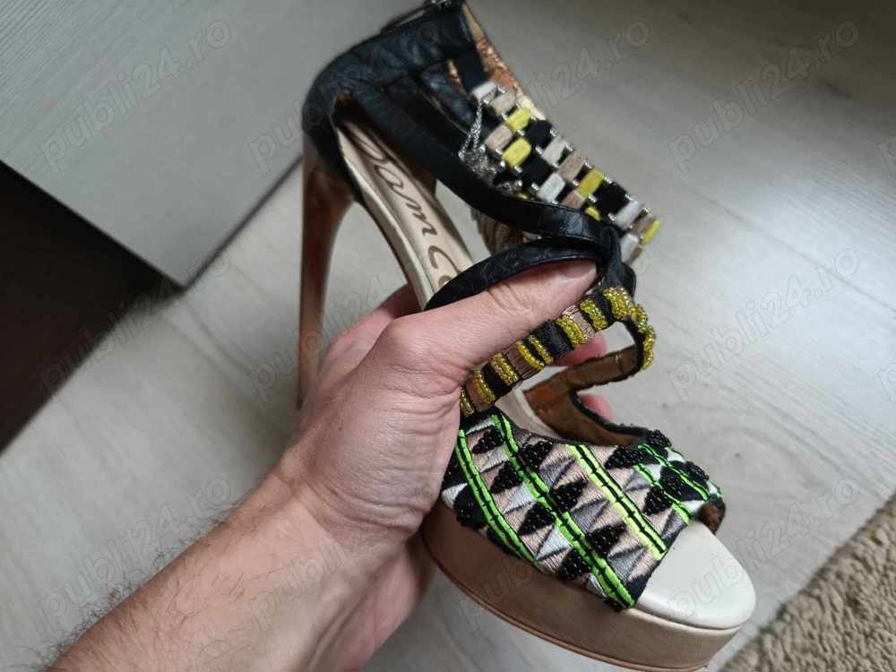  Multi colored Leather Heeled Sandals by Sam Edelman, Pantofi cu toc