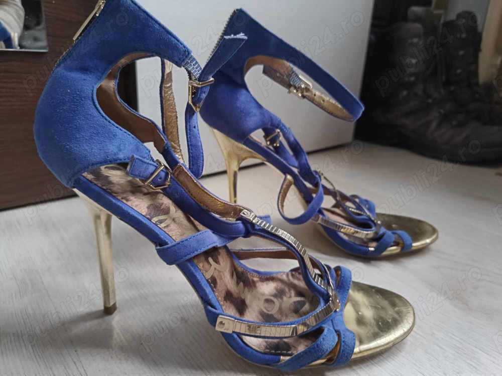 Sam Edelman Alena Indigo Gold Stilleto Blue Suede Leather Women s Strappy High Heels Shoes Size 39
