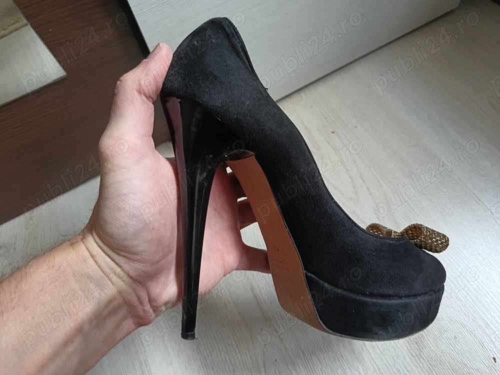 Pantofi cu toc Celyne B Elisabetta Franchi, black platform pumps in suede in size 40