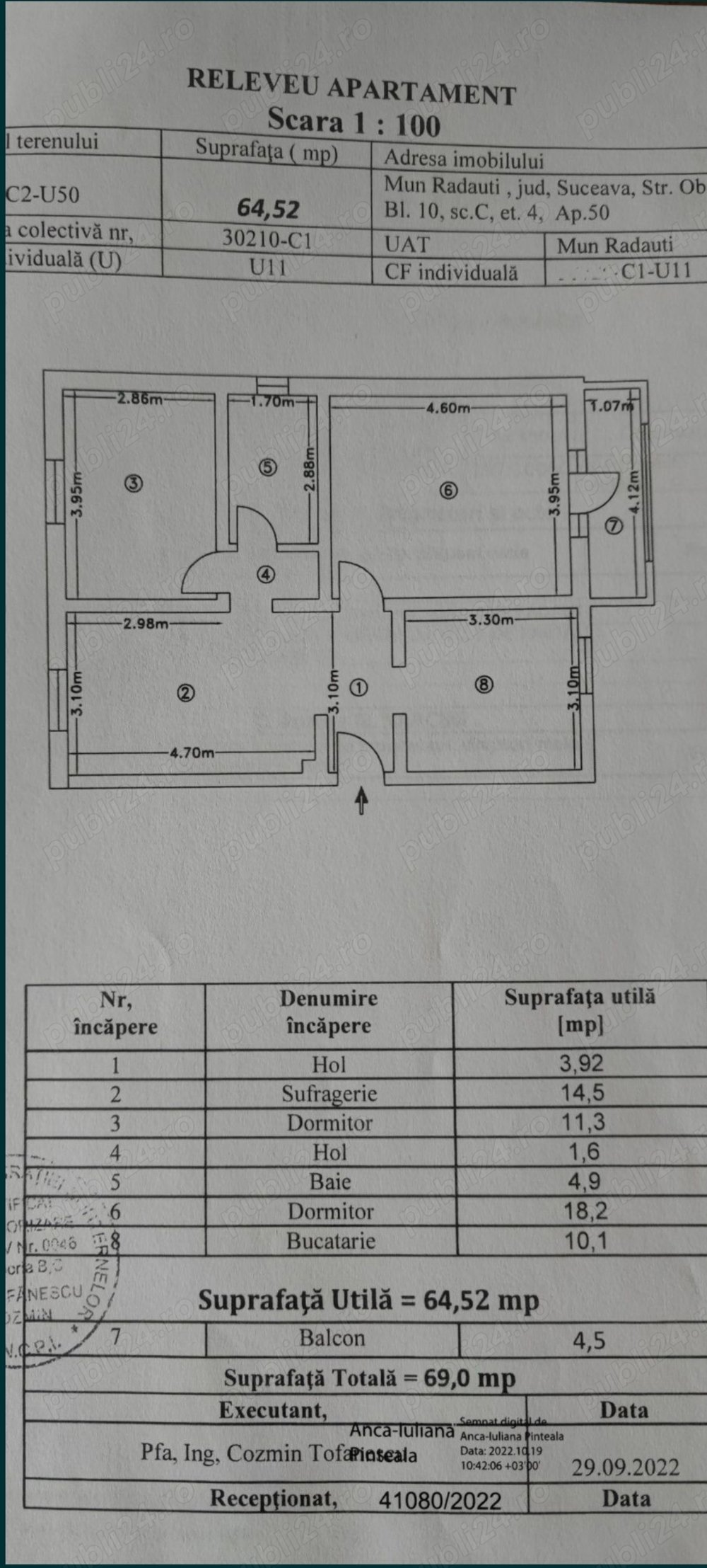 Vând apartament 3 camere în municipiul Rădăuți cartier Obor