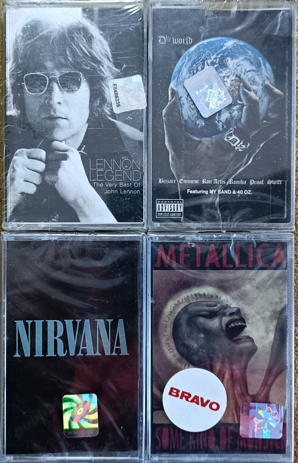 Casete sigilate cu muzică  Rock , Hip Hop - Nirvana , Metallica , Lennon , D12