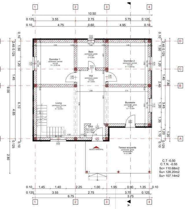 Casa plan parter și mansardă, 3 camere, 91 mp, în Com. Mărgineni