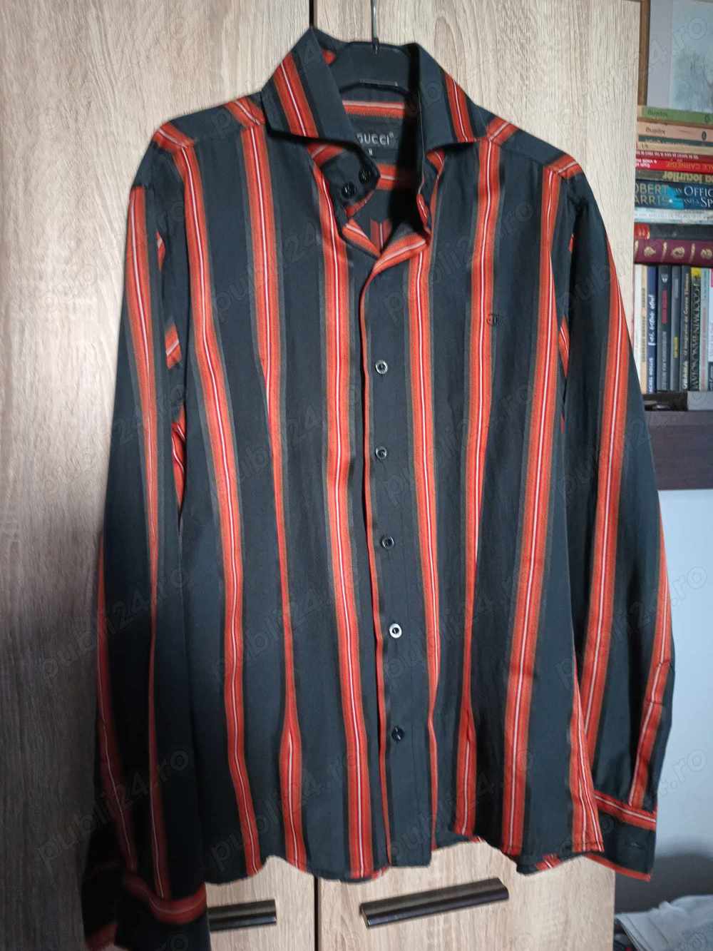 Men's Unique Gucci Blazer Stripe Shirt in Black red, Camasa Gucci Slim Fit Shirt M