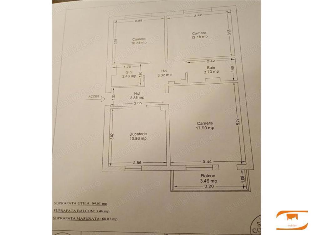 Etaj 1, 3 camere zona Bucovina  centrala proprie