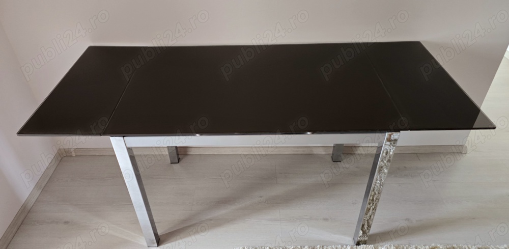 Masă extensibilă, crom,sticlă securizată 