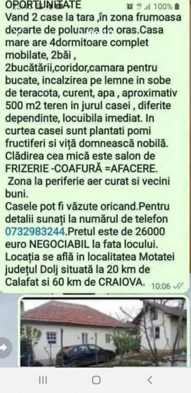 Gospodărie 2 în 1 totul la CHEIE in MOTATEI , Dolj. Preț 26000 euro