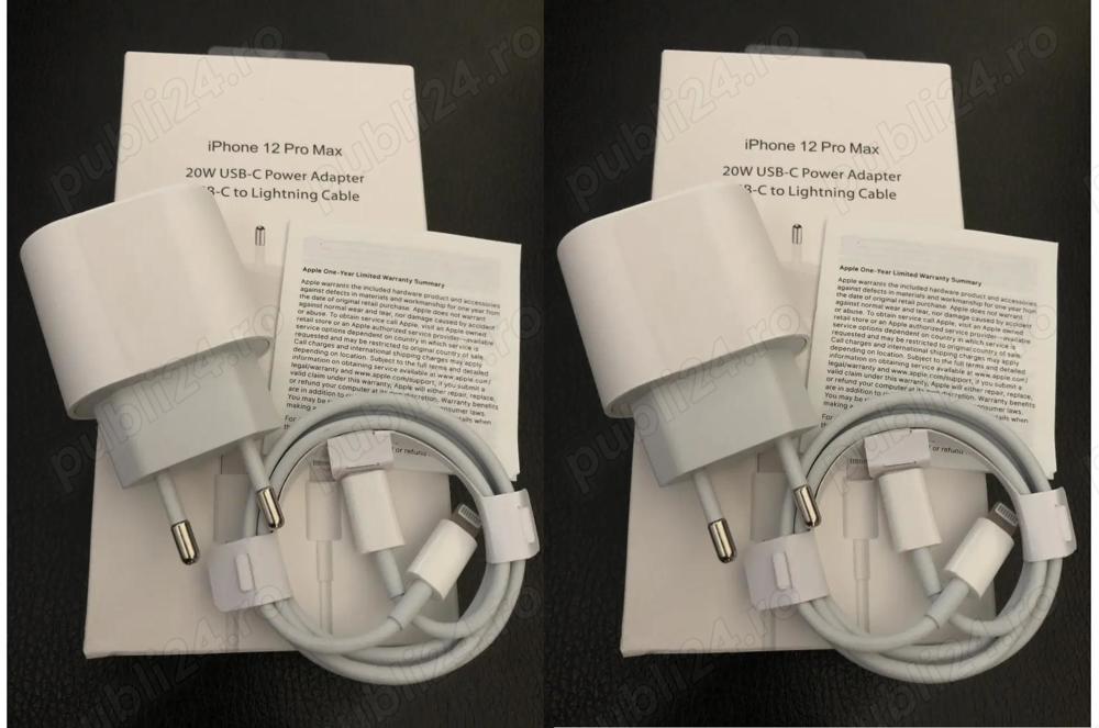 set incarcator 20w fast charge iPhone X 11 12 13 14 Pro Max Mini , adaptor priza + cablu incarcare