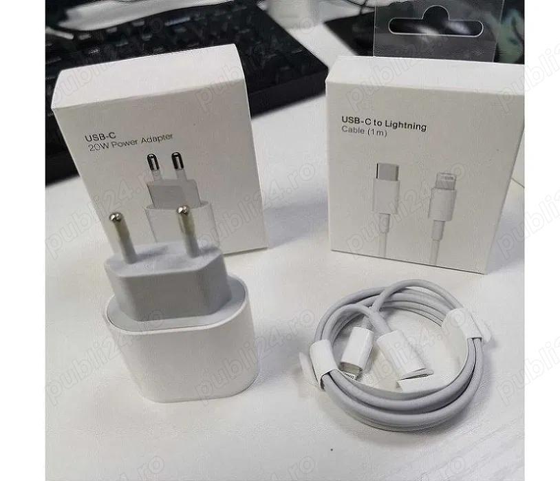set incarcator 20w fast charge iPhone X 11 12 13 14 Pro Max Mini , incarcator rapid iPhone
