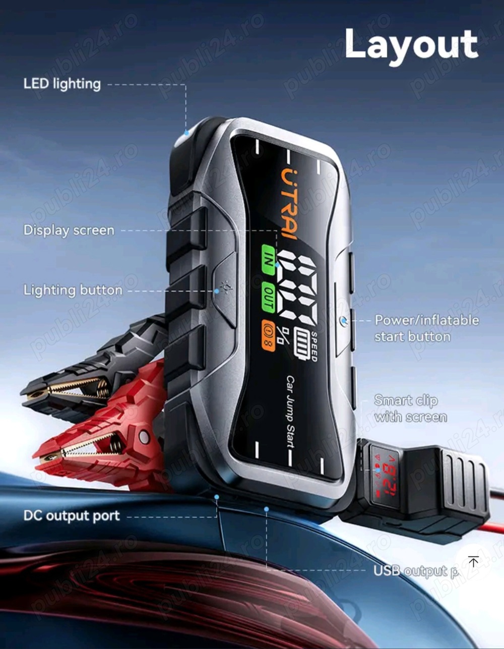 Starter Rulota Auto Robot Pornire Baterie Externa Power Bank Portabil   