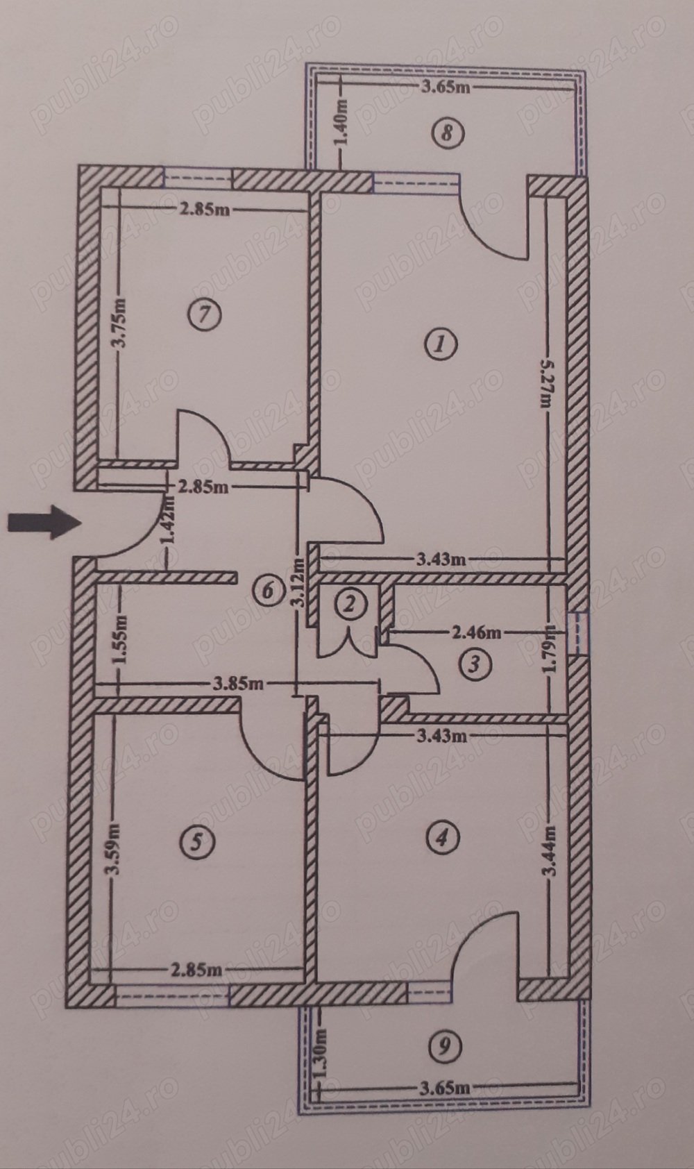 Proprietar, vând apartament 3 camere, în Berca (BZ), decomandat, 74 mp