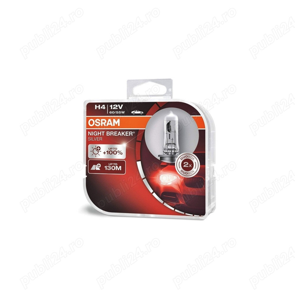 Set 2 becuri auto Osram H4 Night Breaker Silver 100%, 60 55W, 9923371