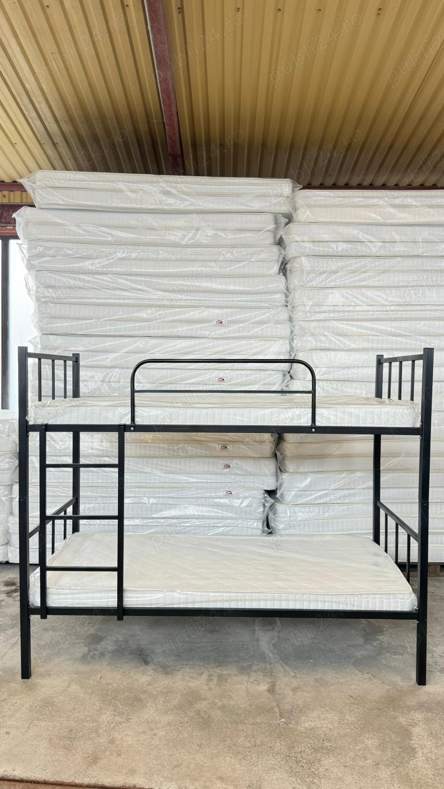 Pat etajat metalic BEL 21 LYA+2 saltele+Set complet lenjerie și pilote