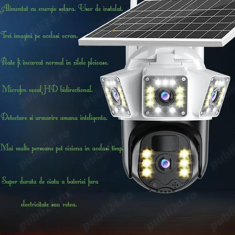 Camera tripla 12MP+card 64GB cu un panou solar 4G,sim card,consum redus,se poate amplasa in orice lo