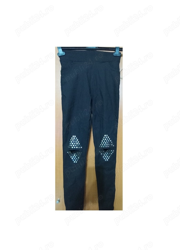 Jeggings  Blugi-colant moderni negru cu tinte si taieturi in genunchi