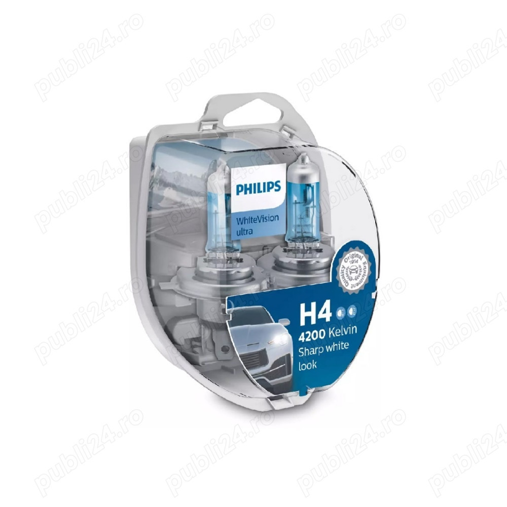 Set 2 Becuri auto Philips H4 White Vision Ultra, 12V, 55W, 35490428