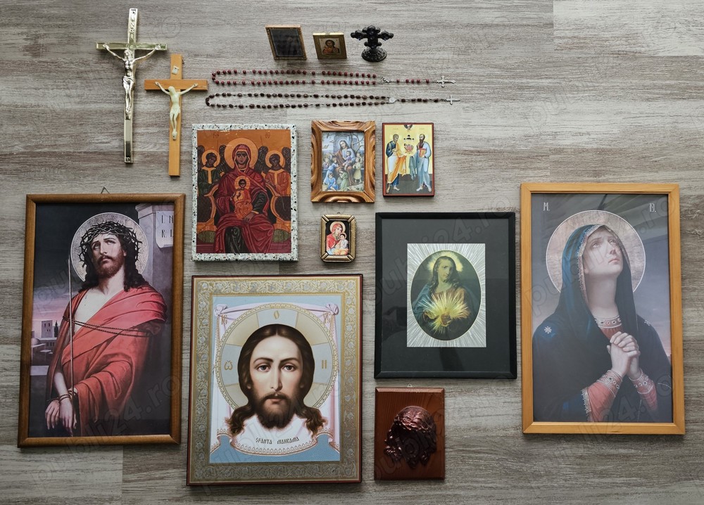 Icoane, crucifixe, rozare și bibelouri creștine religioase