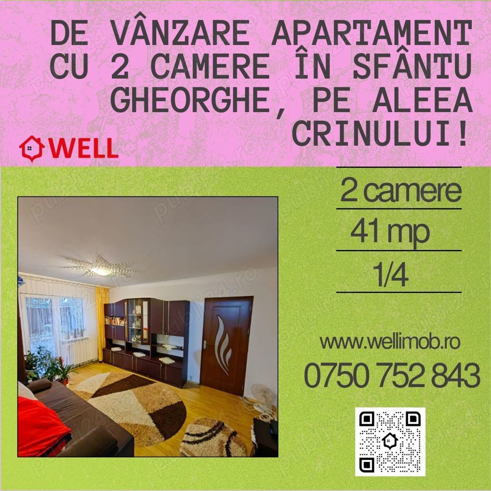 De vânzare apartament cu 2 camere în Sfântu Gheorghe, pe Aleea Crinului!