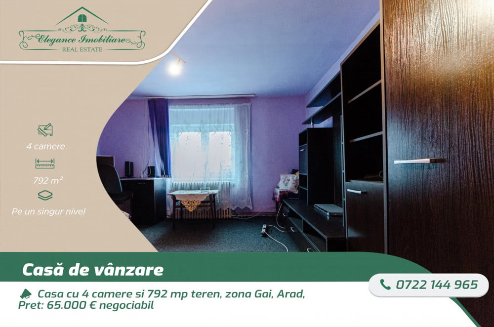 Casa cu 4 camere si 792 mp teren, zona Gai, Arad