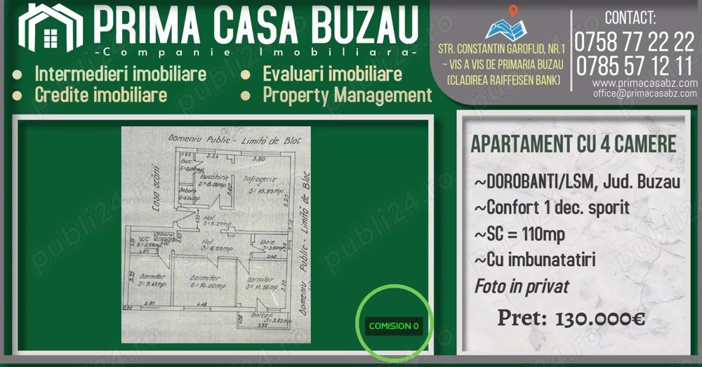 Apartament cu 4 camere in zona Dorobanti LSM confort 1 dec sporit SC-110mp etaj inferior