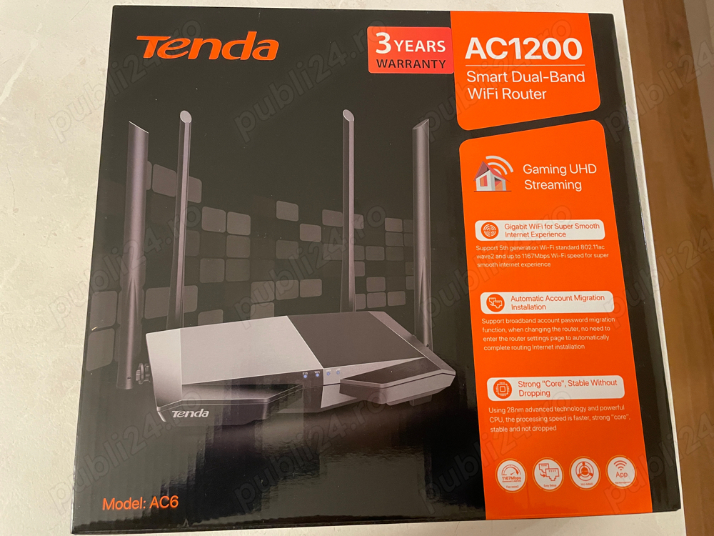 Router Wireless TENDA AC6 AC1200, Dual-Band 300 + 867 Mbps, negru