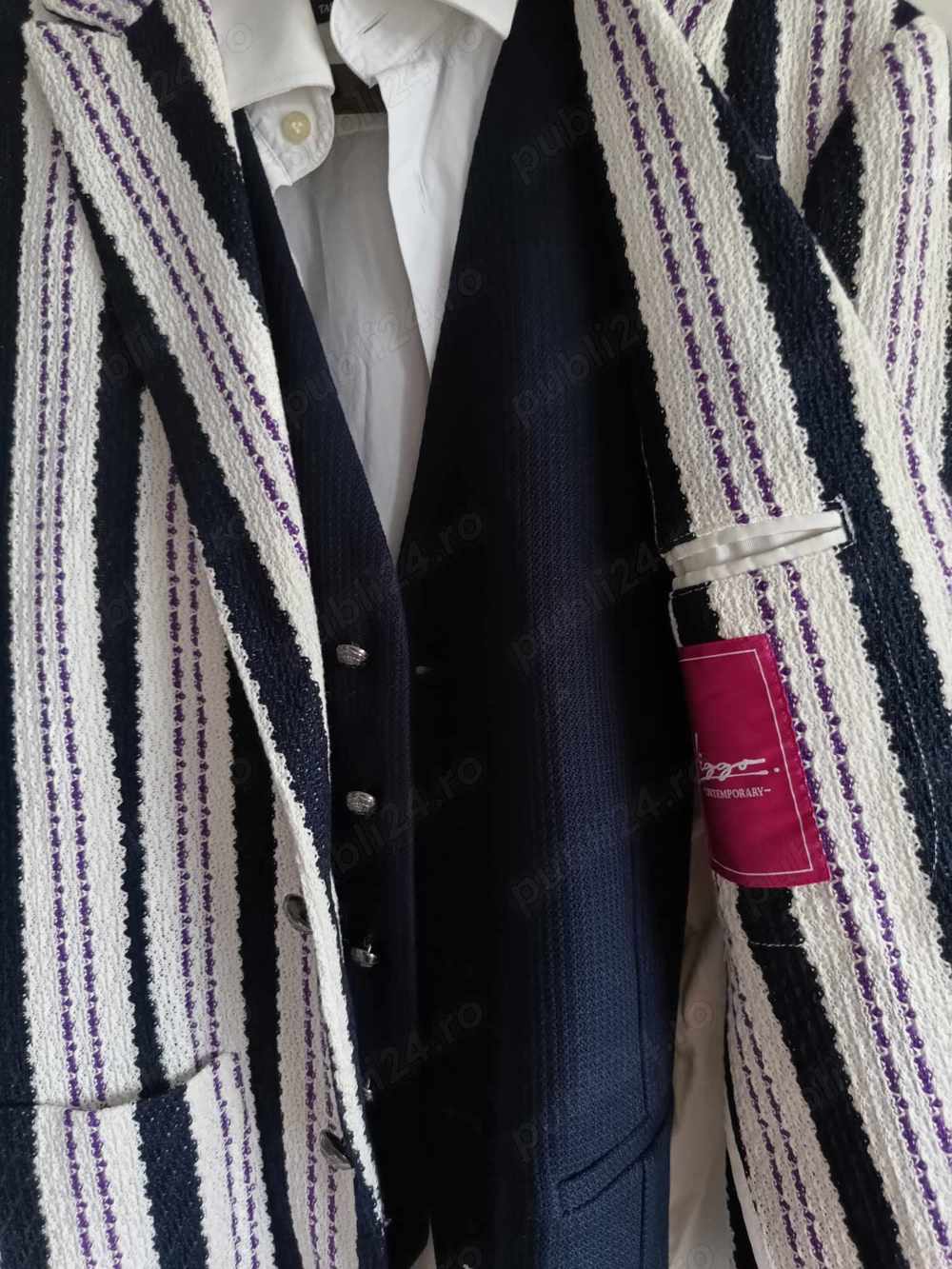 Viggo Tailoring vesta waistcoat navy blue albastra texturata bumbac Size M-L 50