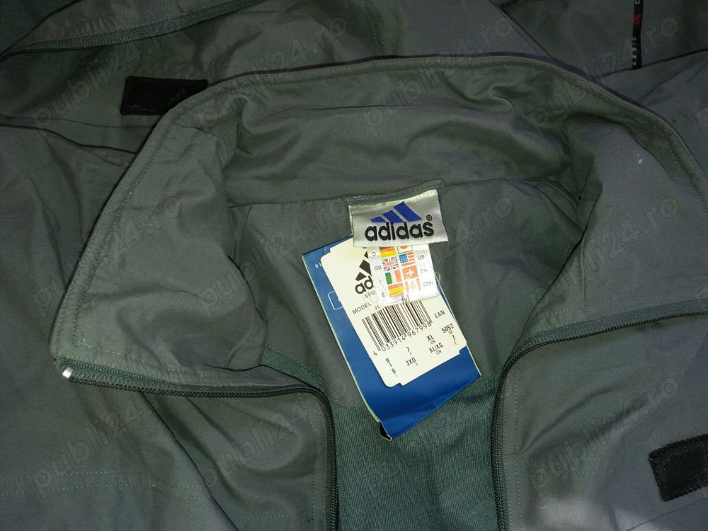 Bluze trening adidas gri tercot 2 buzunare cu fermoare, lungime 70 cm, latime 55 cm