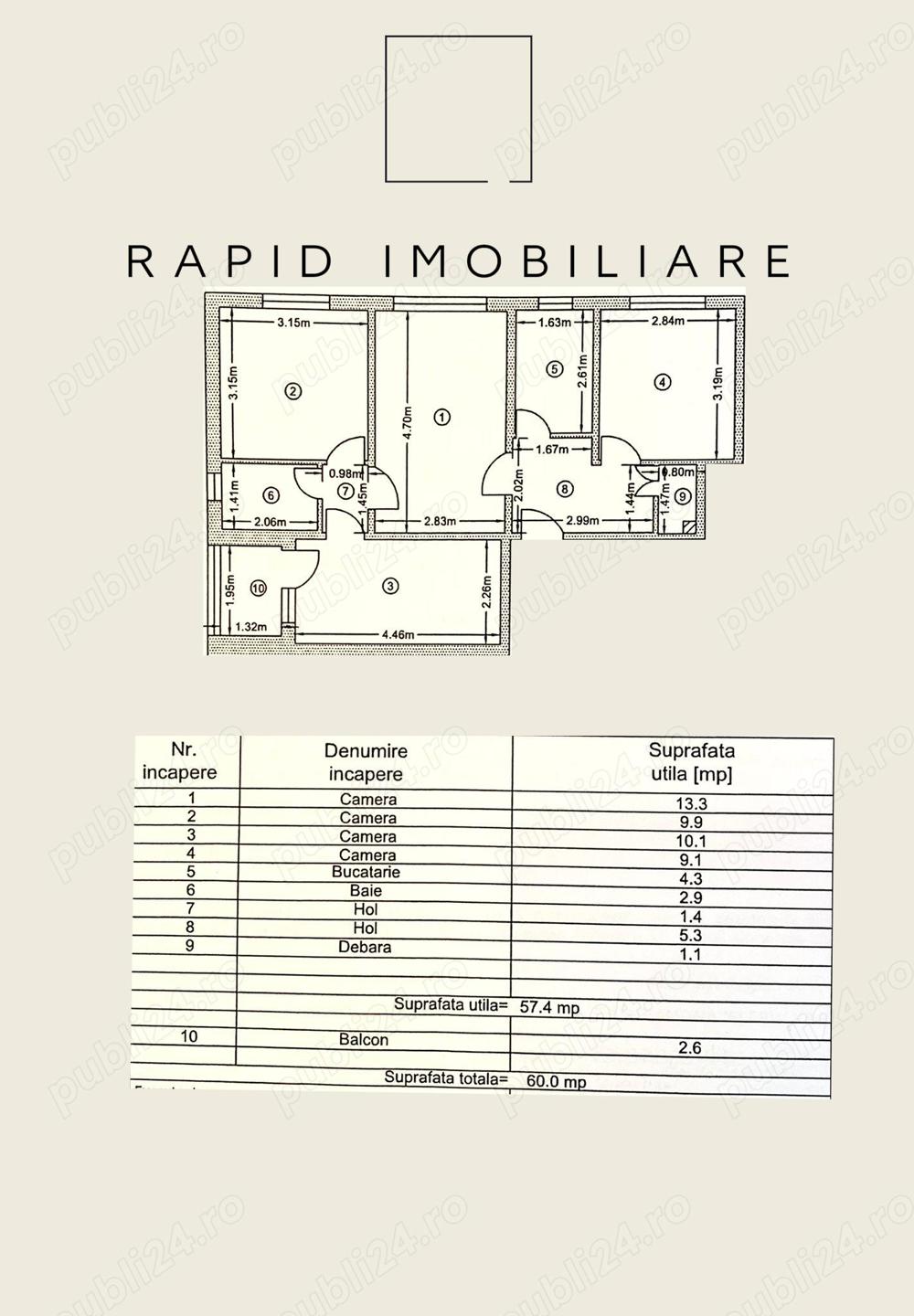 Pret Bun - 4 Camere - Etaj 2 - Centrala Termica - Apa separat - Doar 900 Euro mp