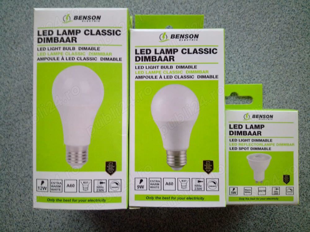 Becuri led dimabile Benson, E27-GU10, 5-9-12W, 3000K,400-760-1020lum