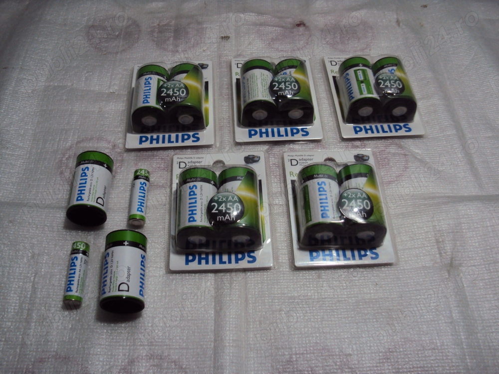 acumulatori AA(R6) Philips 2450 mAh cu adaptor R20,set 2buc