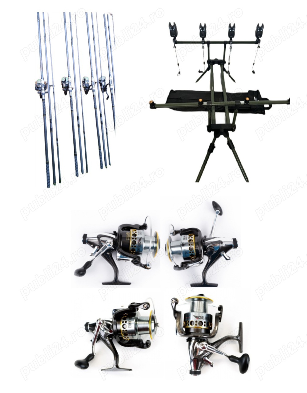 Set 4 Lansete 3,90 m, 3 Segm, Mandrina Metalica, 4 Mulinete G 65 cu Baitrunner, Rod Pod, Senzori