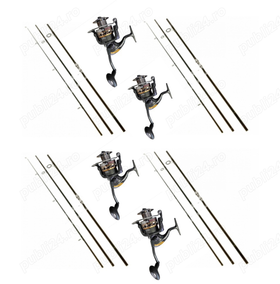 Set 4 Lansete 3, 90m, 3 Segm, Mandrina Metalica, 3,5 LBS+4 Mulinete Glamour 7000