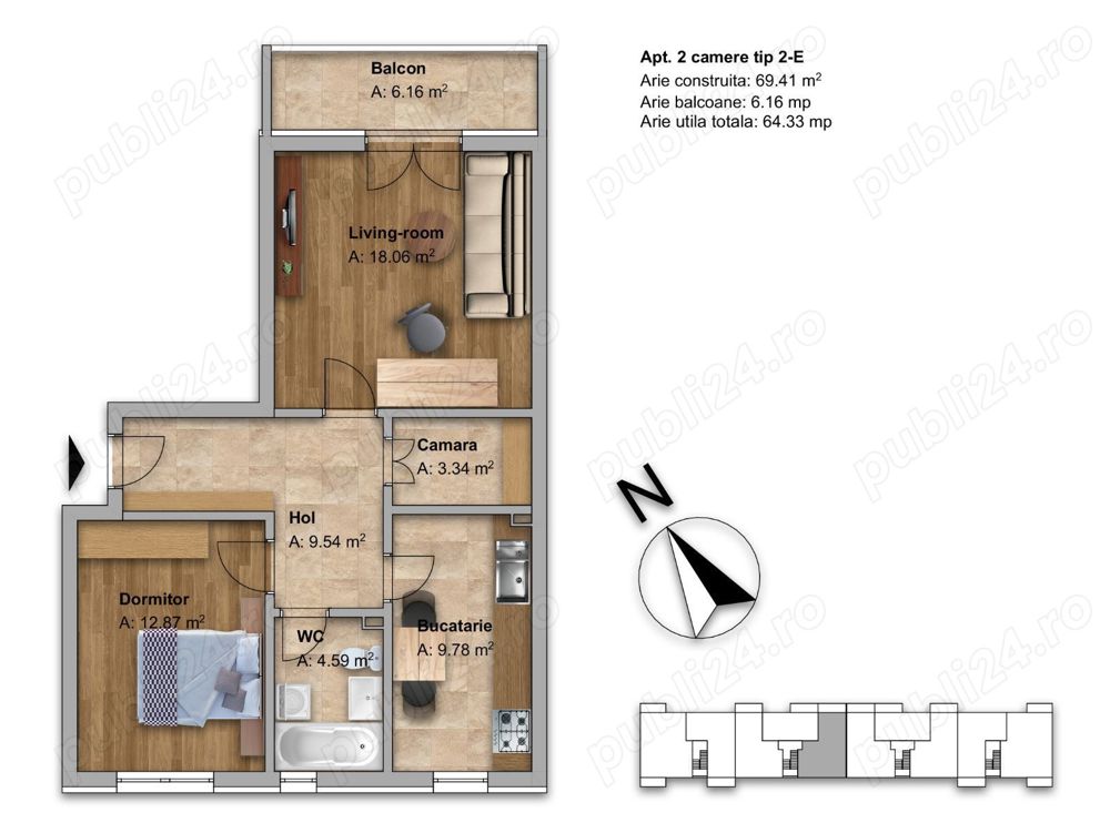 Inchiriez apartament 2 camere nemobilat - Dobroești