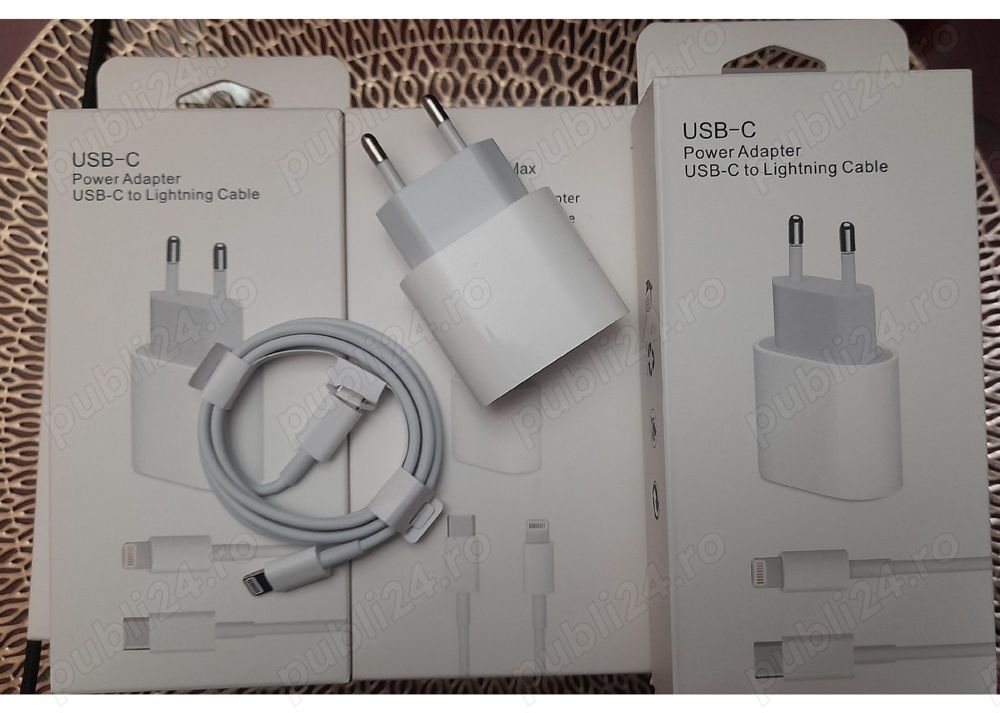 Incarcatoare Fast Charge Iphone Set Adaptor 20w + Cablu Incarcare type c - lightning